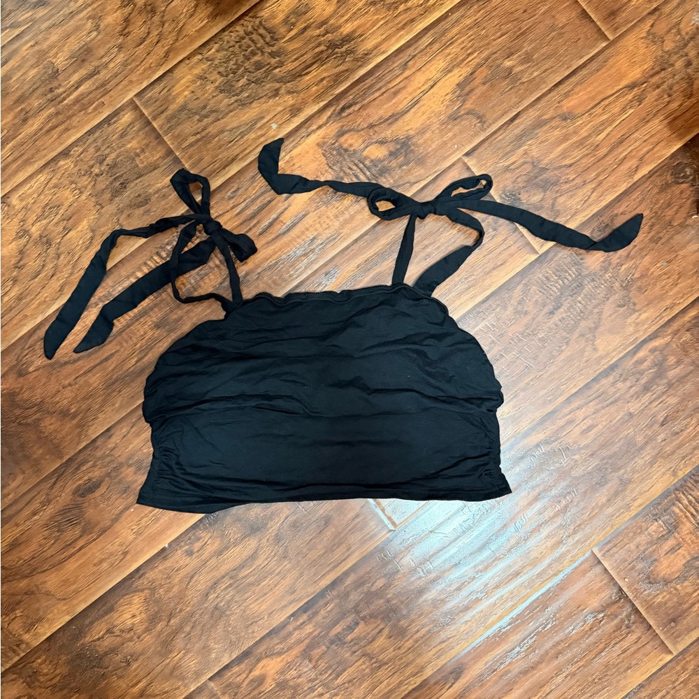 SHEIN Black Crop Top with Tie Straps
